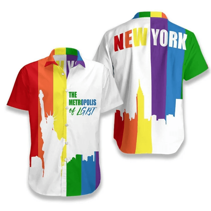 LGBT Aloha Hawaiian Shirts For Summer, New York The Metropolis Of LGBT Colorful Rainbow Hawaiian Shirts, Pride Gift For Gaymer And Lesbian, Gay - Amzanimalsgift