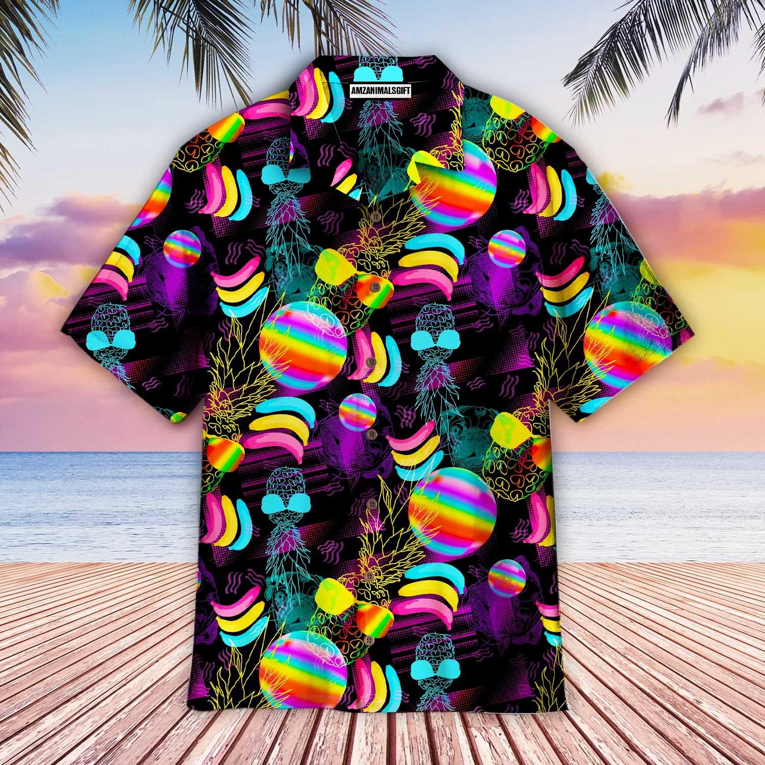 LGBT Aloha Hawaiian Shirts For Summer, Pineapple Tropical Neon Rainbow Happy LGBT Pride Month Colorful Hawaiian Shirts, Gift For Gaymer And Lesbian - Amzanimalsgift