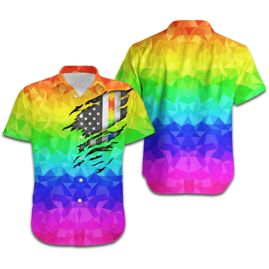 LGBT Aloha Hawaiian Shirts For Summer, Polygonal American Flag Inside Colorful Rainbow LGBT Hawaiian Shirts, Pride Gift For Gaymer And Lesbian - Amzanimalsgift
