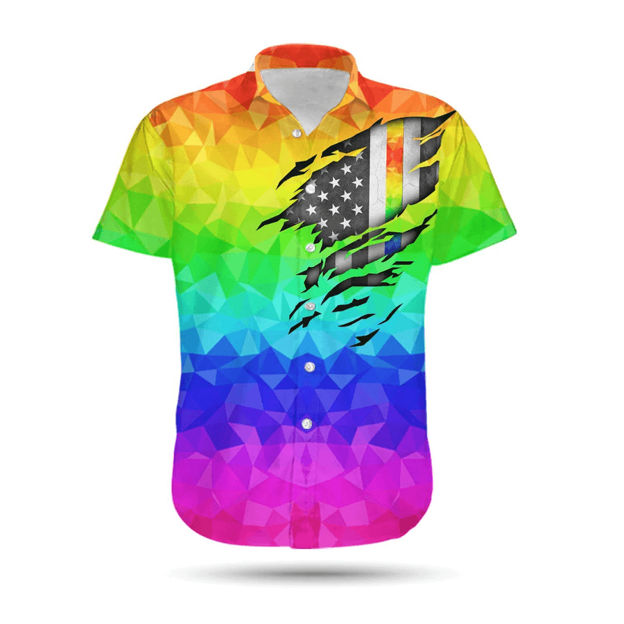 LGBT Aloha Hawaiian Shirts For Summer, Polygonal American Flag Inside Colorful Rainbow LGBT Hawaiian Shirts, Pride Gift For Gaymer And Lesbian - Amzanimalsgift