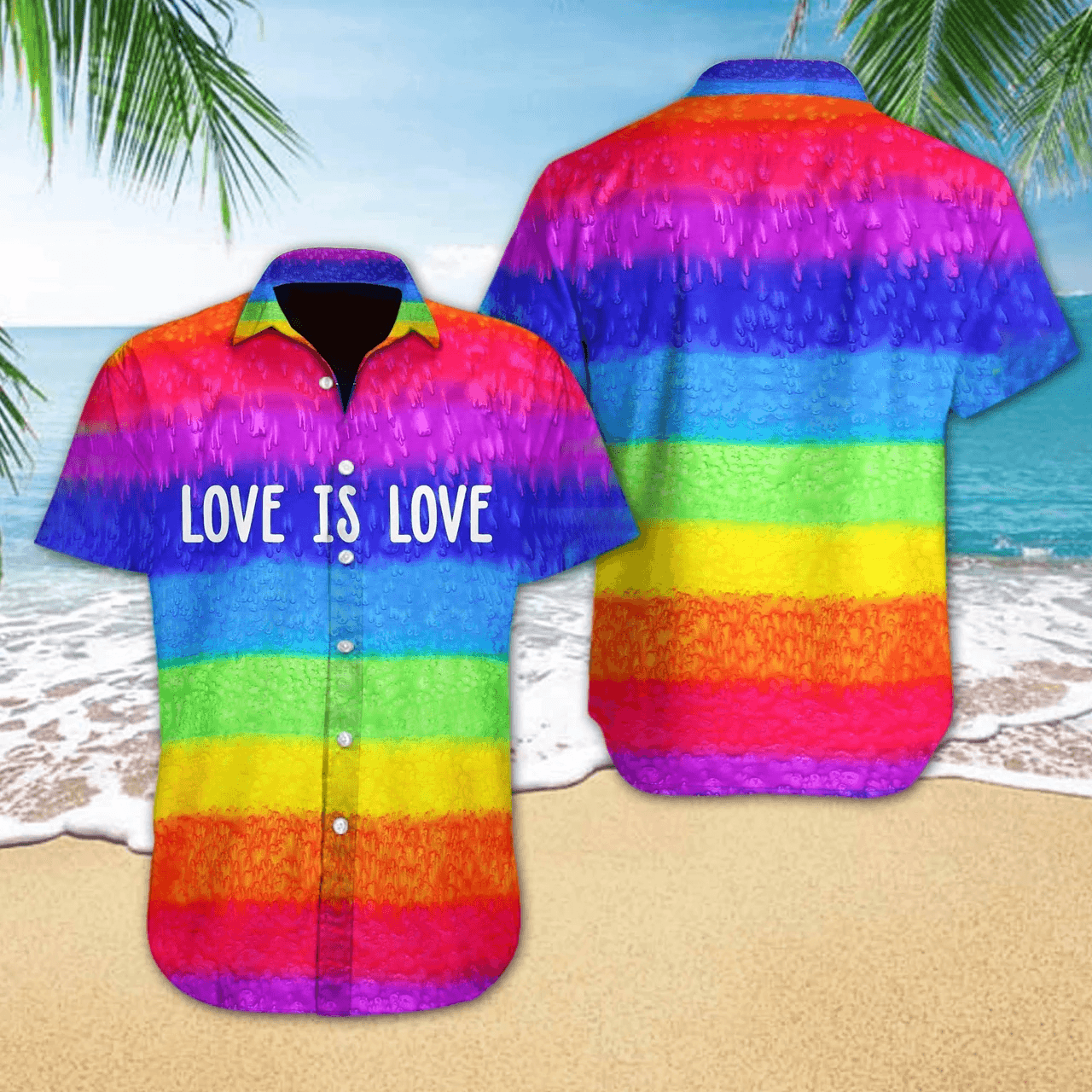 LGBT Aloha Hawaiian Shirts For Summer, Pride Colorful Rainbow LGBT Hawaiian Shirts, Gift For Couple Gaymer And Lesbian - Love Is Love - Amzanimalsgift