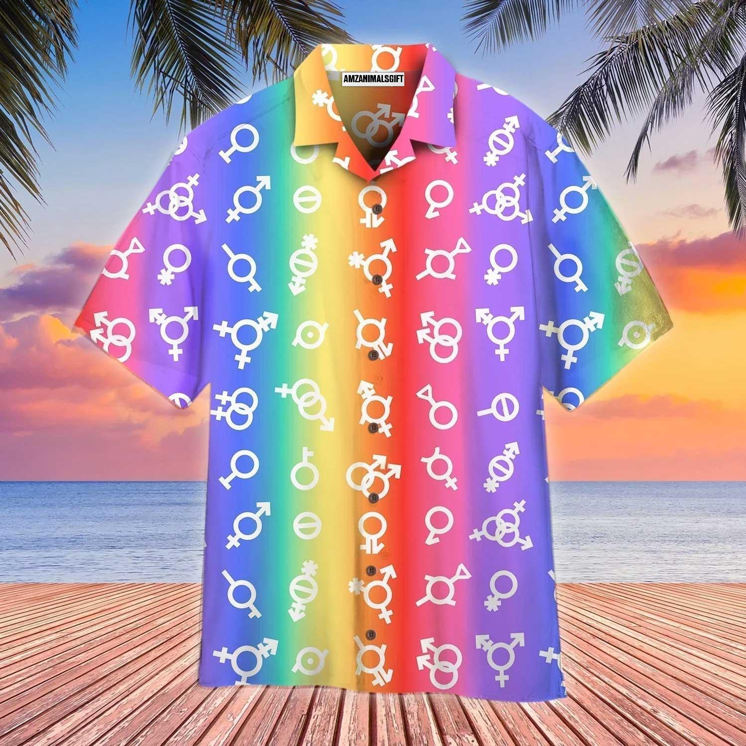 LGBT Aloha Hawaiian Shirts For Summer, Pride Flag LGBT Gender Aloha Hawaiian Shirts For Men Women, Best Gift For Friend, Family, Team - Amzanimalsgift