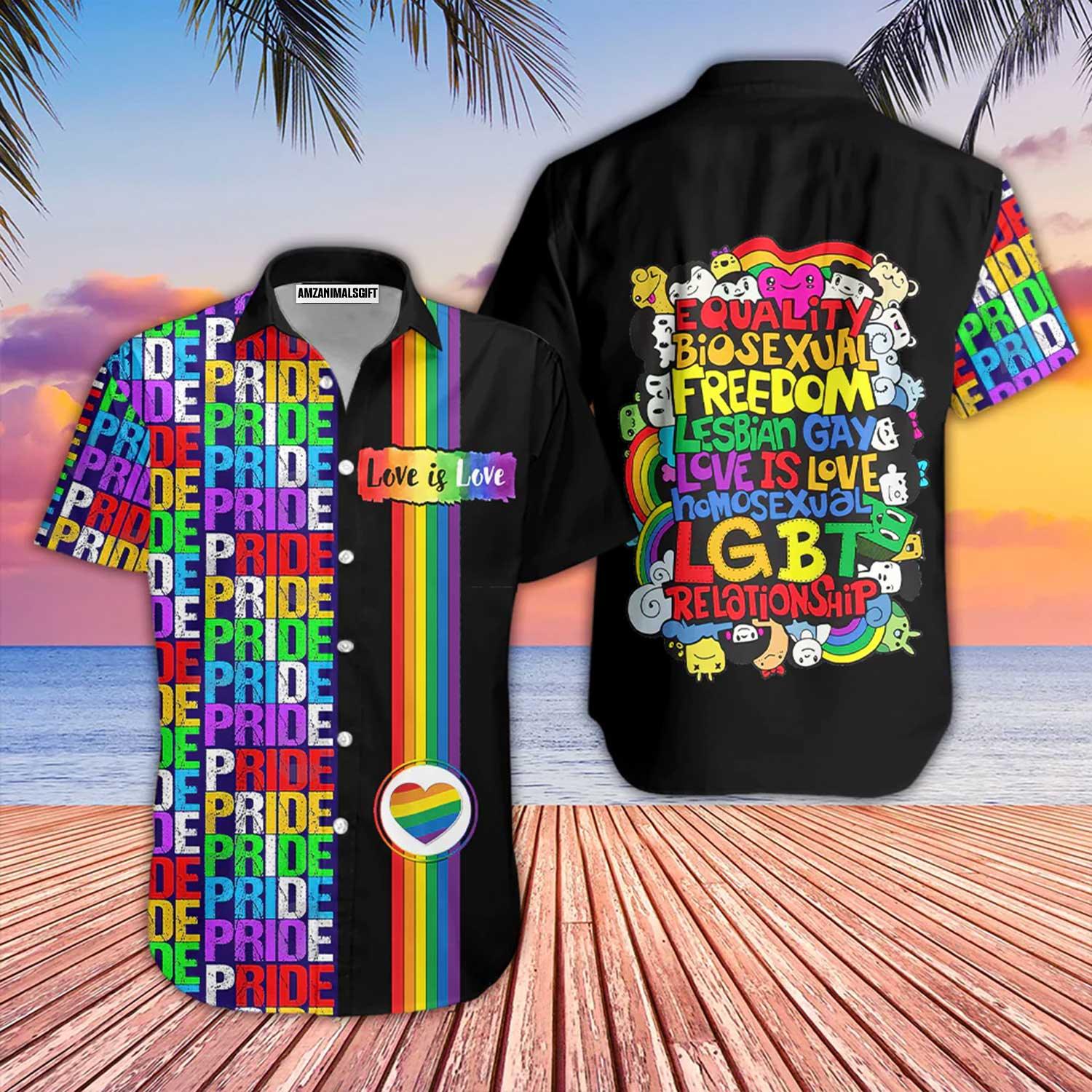LGBT Aloha Hawaiian Shirts For Summer, Pride Month Colorful Aloha Hawaiian Shirts For Men Women, Perfect Gift For Friend, Team, Family - Love Is Love - Amzanimalsgift