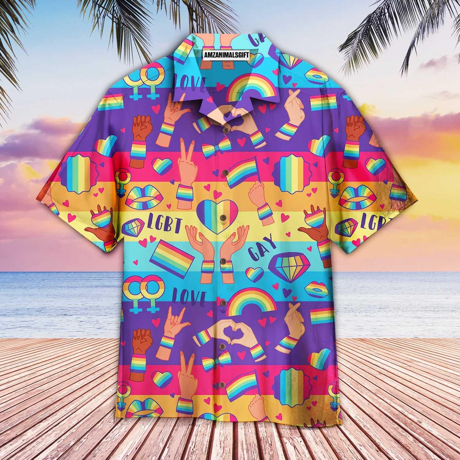 LGBT Aloha Hawaiian Shirts For Summer, Rights Symbols LGBT Rainbow Colorful Happy Pride Hawaiian Shirts, Pride Gift For Gaymer And Lesbian, Friend - Amzanimalsgift