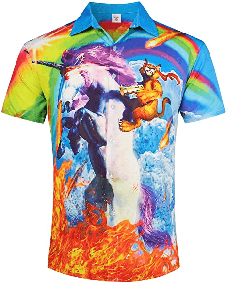 LGBT Aloha Hawaiian Shirts For Summer, Rocket Unicorn Colorful Rainbow Hawaiian Shirts, Pride Gift For Gaymer And Lesbian - Amzanimalsgift
