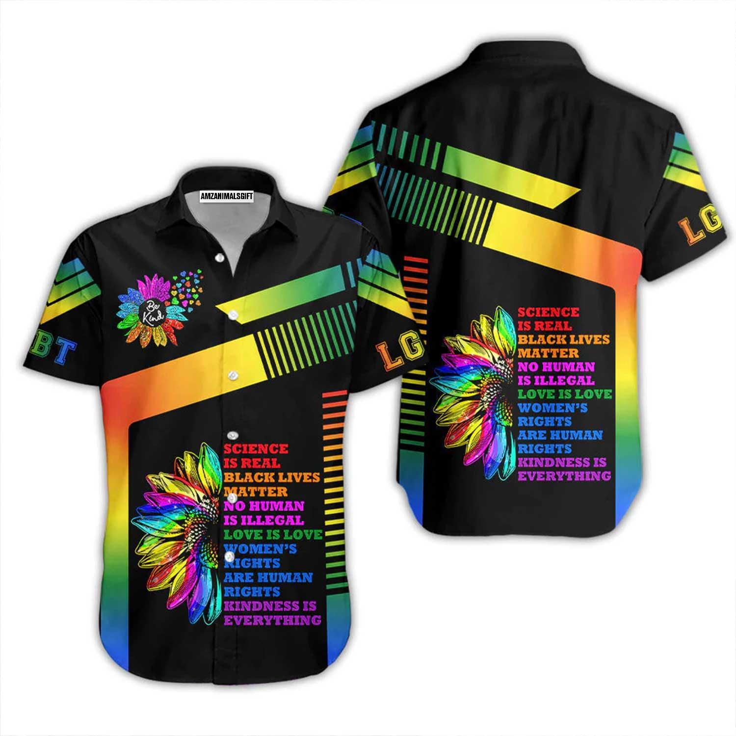 LGBT Aloha Hawaiian Shirts For Summer, Sunflower Trans Pride Be Kind Rainbow Colorful LGBT Hawaiian Shirts, Gift For Gaymer And Lesbian, Friend - Amzanimalsgift