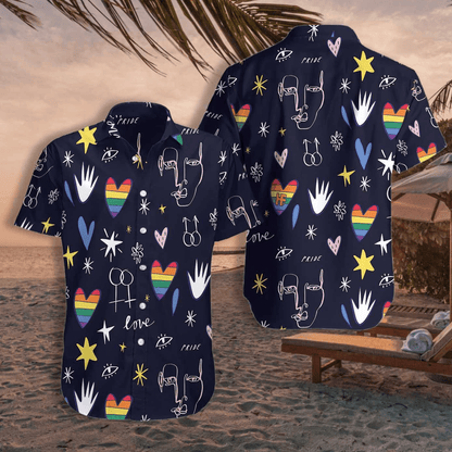 LGBT Aloha Hawaiian Shirts For Summer, Symbol And Heart Colorful Rainbow LGBT Pride Hawaiian Shirts, Gift For Couple Gaymer And Lesbian - Love Is Love - Amzanimalsgift