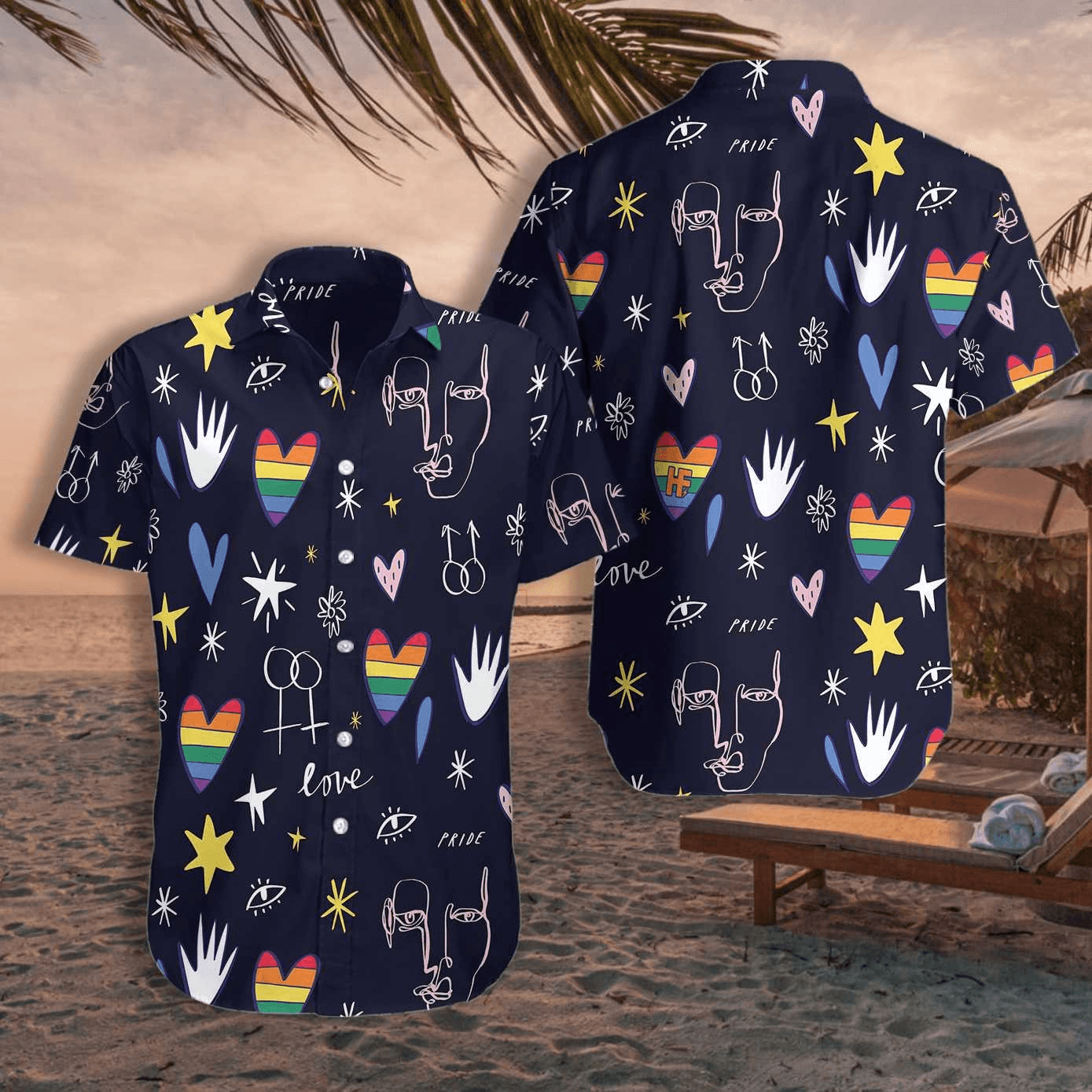 LGBT Aloha Hawaiian Shirts For Summer, Symbol And Heart Colorful Rainbow LGBT Pride Hawaiian Shirts, Gift For Couple Gaymer And Lesbian - Love Is Love - Amzanimalsgift