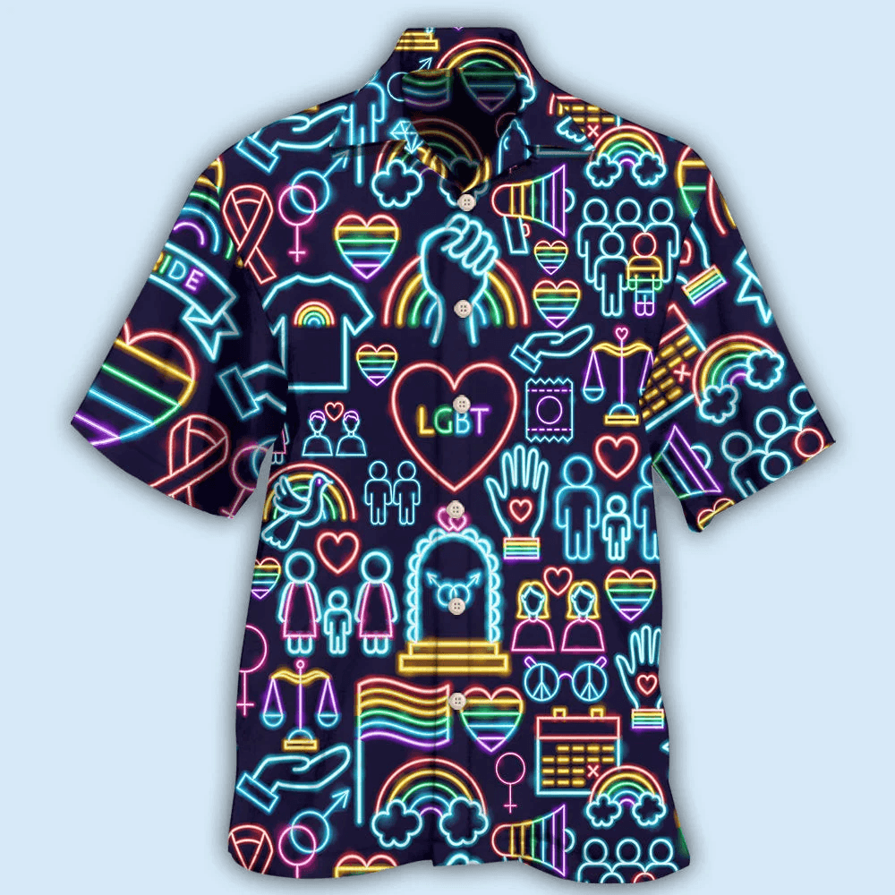 LGBT Aloha Hawaiian Shirts For Summer, Symbols Neon Colorful Rainbow LGBT Pride Hawaiian Shirts, Gift For Couple Gaymer And Lesbian, Friend - Amzanimalsgift