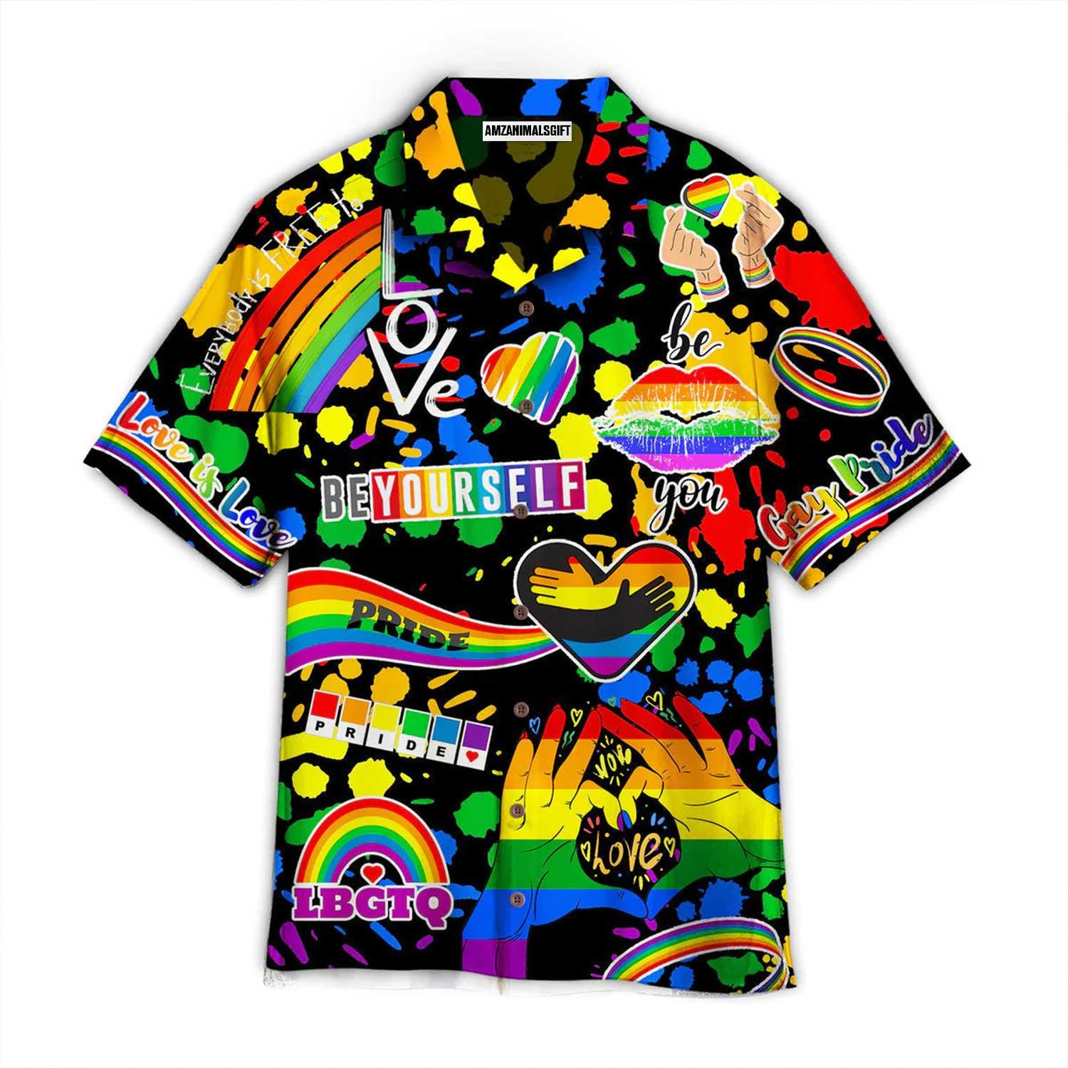 LGBT Aloha Hawaiian Shirts For Summer, Symbols Pride Month LGBT Aloha Hawaiian Shirts For Men Women, Perfect Gift For Friend, Family, Team - Amzanimalsgift