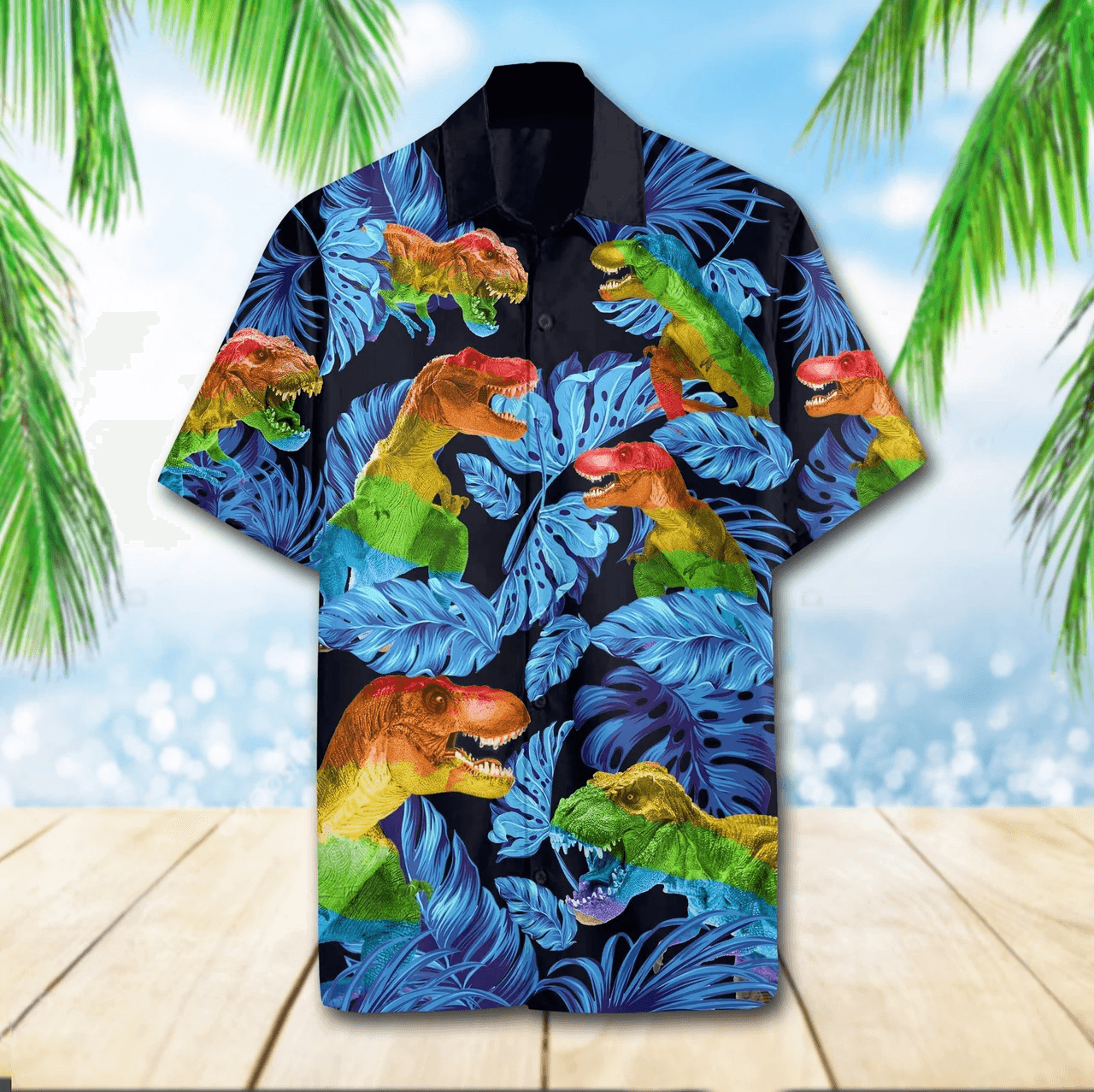 LGBT Aloha Hawaiian Shirts For Summer, T-Rex Tropical Colorful Rainbow LGBT Hawaiian Shirts, Pride Gift For Gaymer And Lesbian - Amzanimalsgift