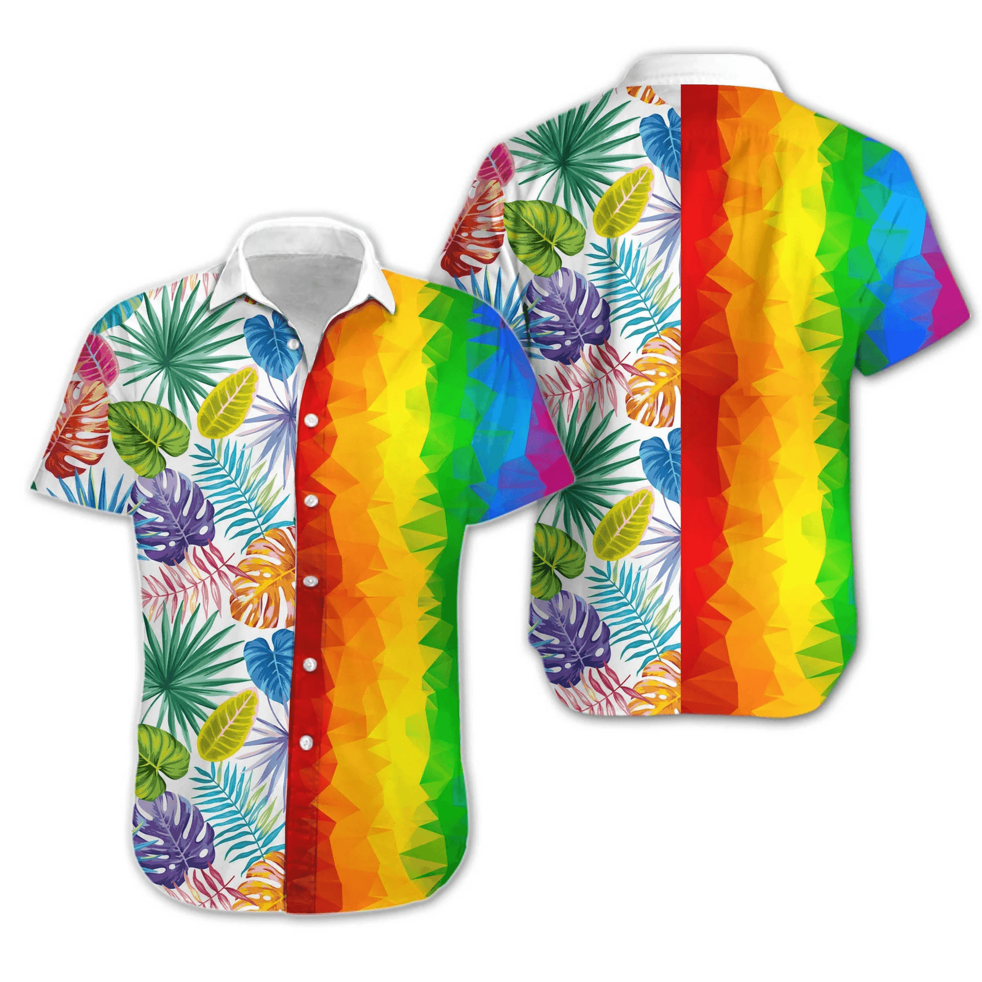 LGBT Aloha Hawaiian Shirts For Summer, Transgender Awesome LGBT Low Poly Colorful Rainbow Hawaiian Shirts, Pride Gift For Gaymer And Lesbian - Amzanimalsgift