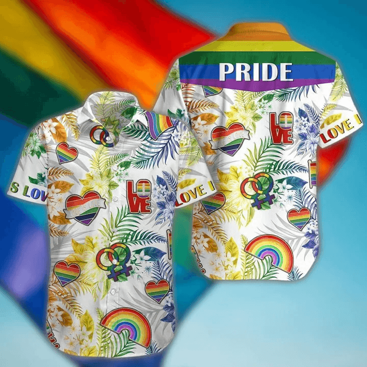 LGBT Aloha Hawaiian Shirts For Summer, Tropical Heart Love Pattern Colorful Rainbow LGBT Hawaiian Shirts, Gift For Couple Gaymer And Lesbian, Friend - Amzanimalsgift