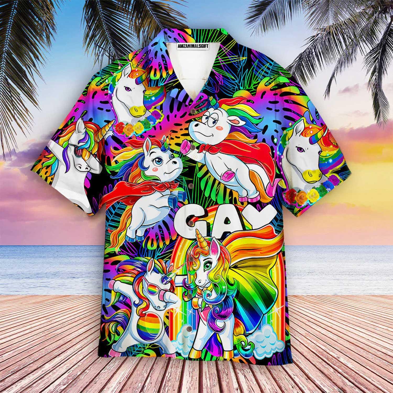 LGBT Aloha Hawaiian Shirts For Summer, Unicorns Gay Happy Pride Month Colorful Rainbow Of LGBT Hawaiian Shirts, Gift For Gaymer And Lesbian - Amzanimalsgift