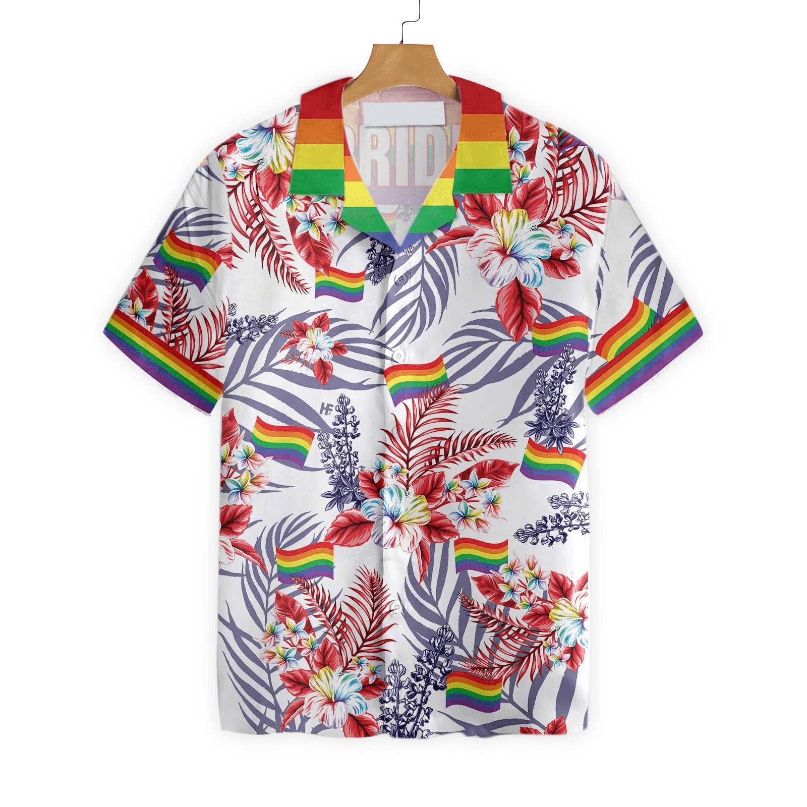 LGBT Aloha Hawaiian Shirts For Summer, Vivid Bluebonnet Rainbow LGBT Flag Tropical Floral Pride Hawaiian Shirts, Gift For Gaymer And Lesbian - Amzanimalsgift