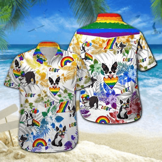 LGBT And Boston Terrier Aloha Hawaiian Shirts For Summer, Colorful Rainbow LGBT Pride Hawaiian Shirts, Gift For Couple Gaymer And Lesbian, Dog Lovers - Amzanimalsgift