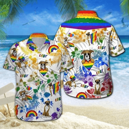 LGBT And Boxer Dog Aloha Hawaiian Shirts For Summer, Colorful Rainbow LGBT Pride Hawaiian Shirts, Gift For Couple Gaymer And Lesbian, Dog Lovers - Amzanimalsgift