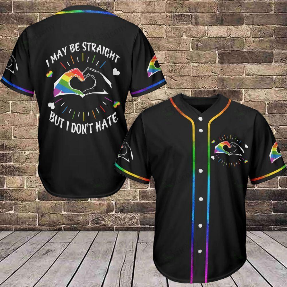 LGBT Baseball Jersey, Hand Heart Pride Colorful Of LGBT Baseball Jersey, Gift For Gaymer And Lesbian - I Maybe Straight But I Don't Hate - Amzanimalsgift