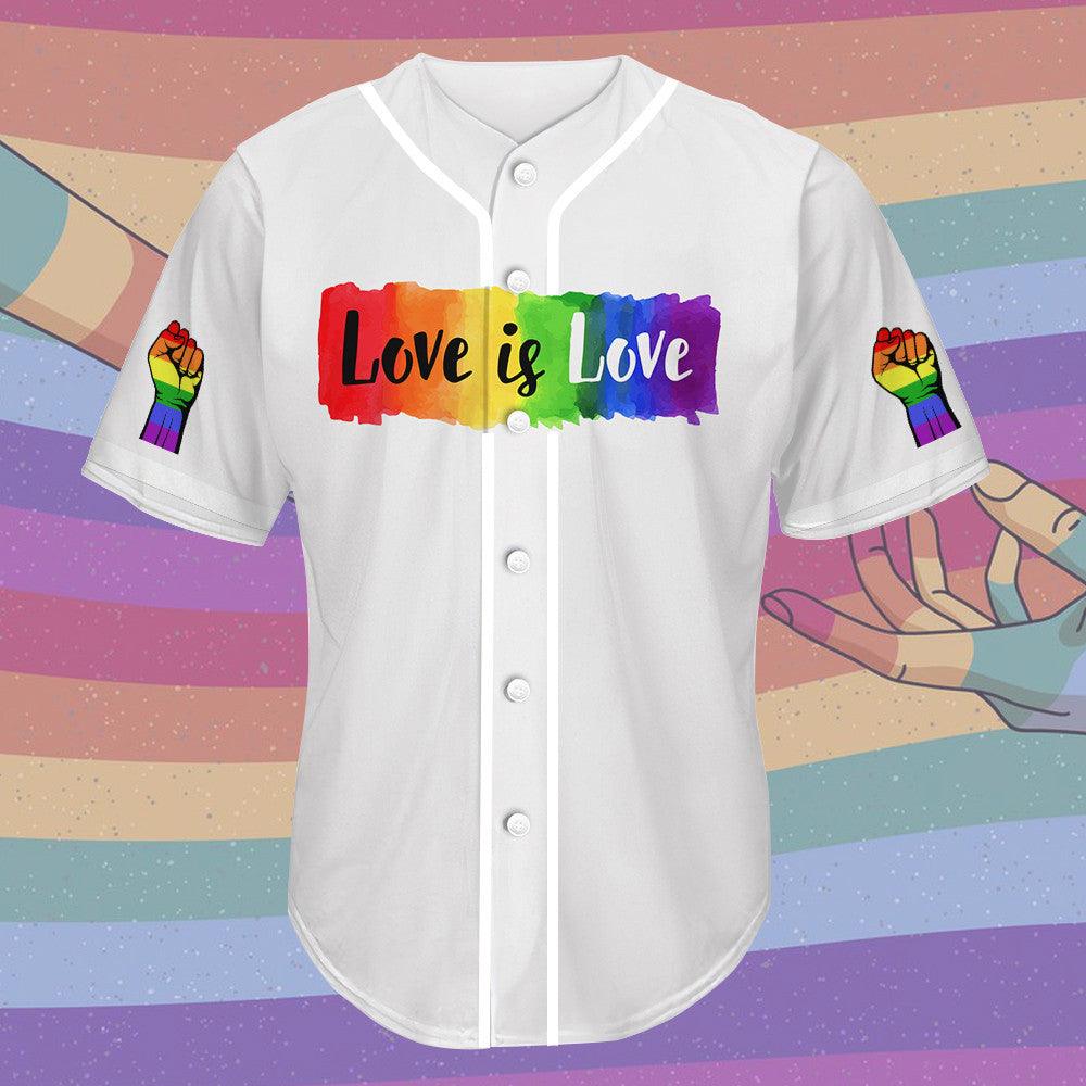 LGBT Baseball Jersey, Love Is Love Color Hand, Pride Colorful Of LGBT White Baseball Jersey, Gift For Gaymer And Lesbian - Amzanimalsgift