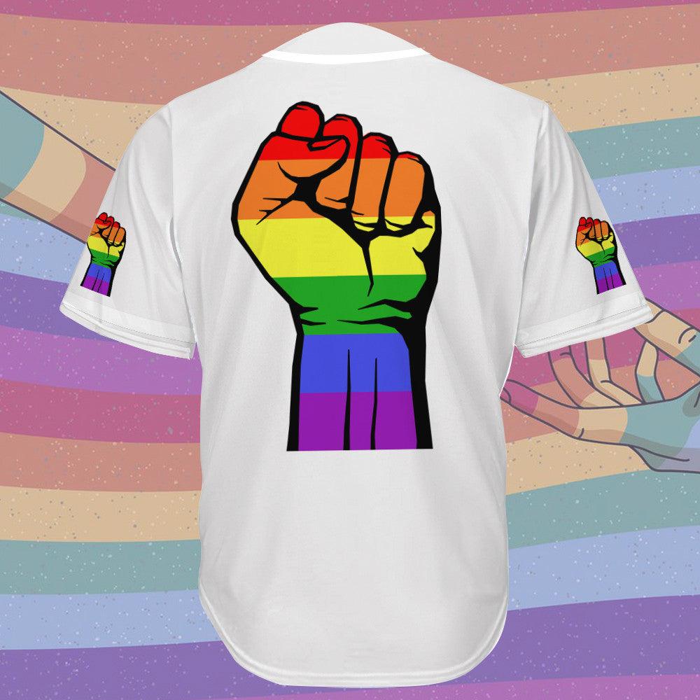 LGBT Baseball Jersey, Love Is Love Color Hand, Pride Colorful Of LGBT White Baseball Jersey, Gift For Gaymer And Lesbian - Amzanimalsgift
