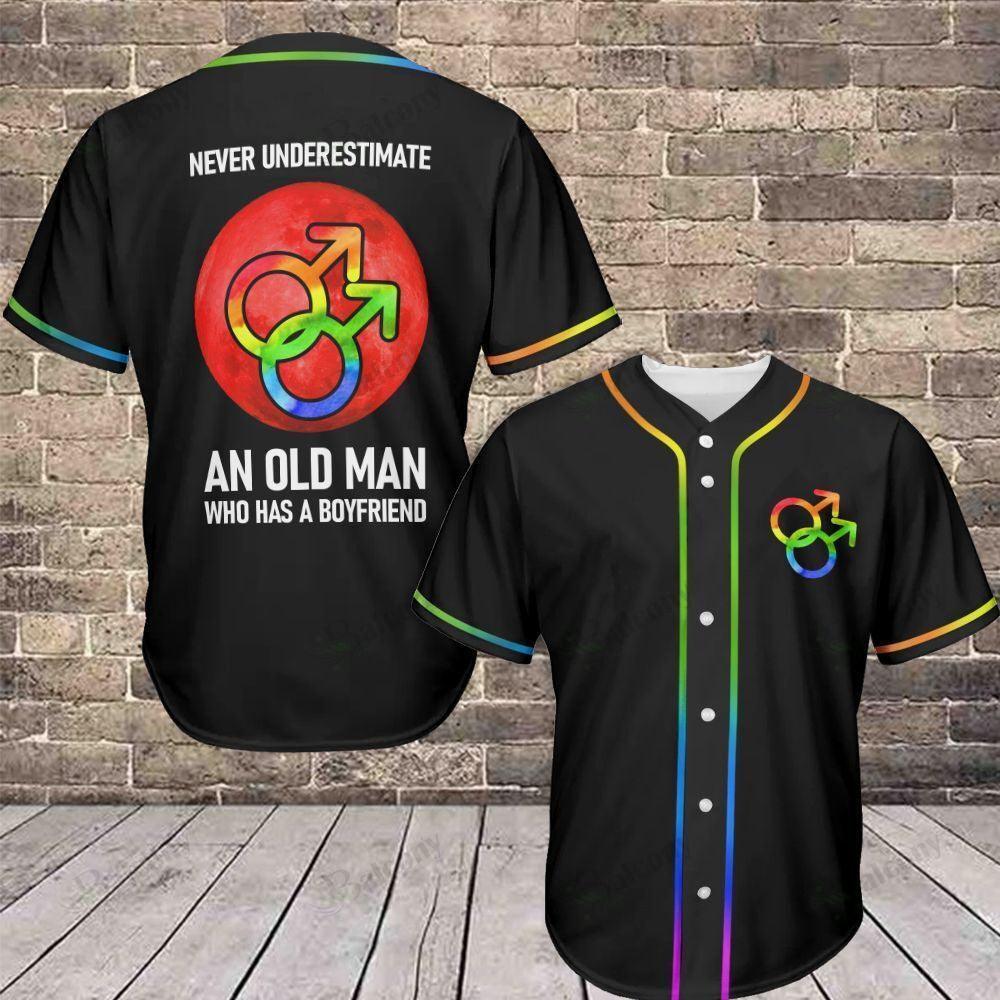LGBT Baseball Jersey, Pride Colorful Of LGBT Baseball Jersey, Gift For Gaymer And Lesbian - Never Underestimate An Old Man Who Has A Boyfriend - Amzanimalsgift