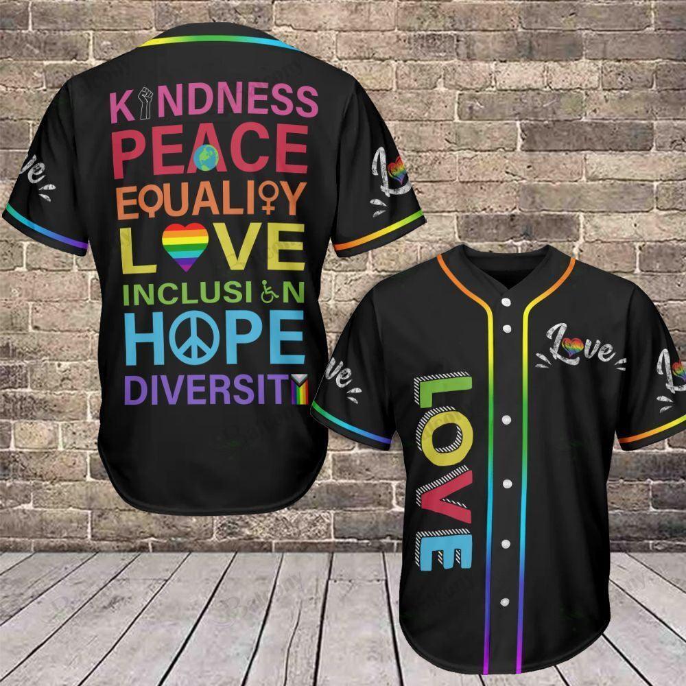 LGBT Baseball Jersey, Pride Colorful Of LGBT, Kindness Peace Equality Love Inclusion Hope Diversity Baseball Jersey, Gift For Gaymer And Lesbian - Amzanimalsgift