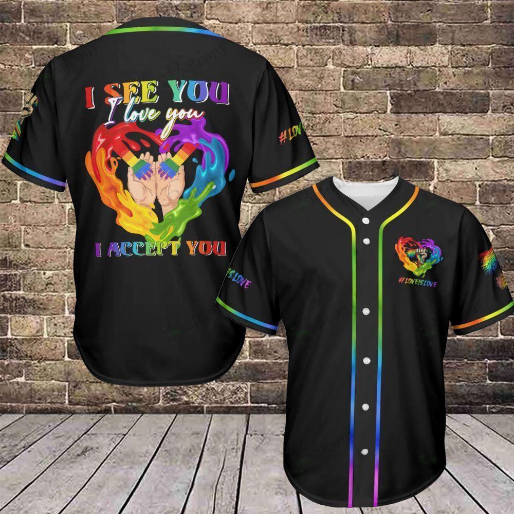 LGBT Baseball Jersey, Pride Hand Colorful Of LGBT Baseball Jersey, Gift For Gaymer And Lesbian - I See You I Love You I Accept You - Amzanimalsgift