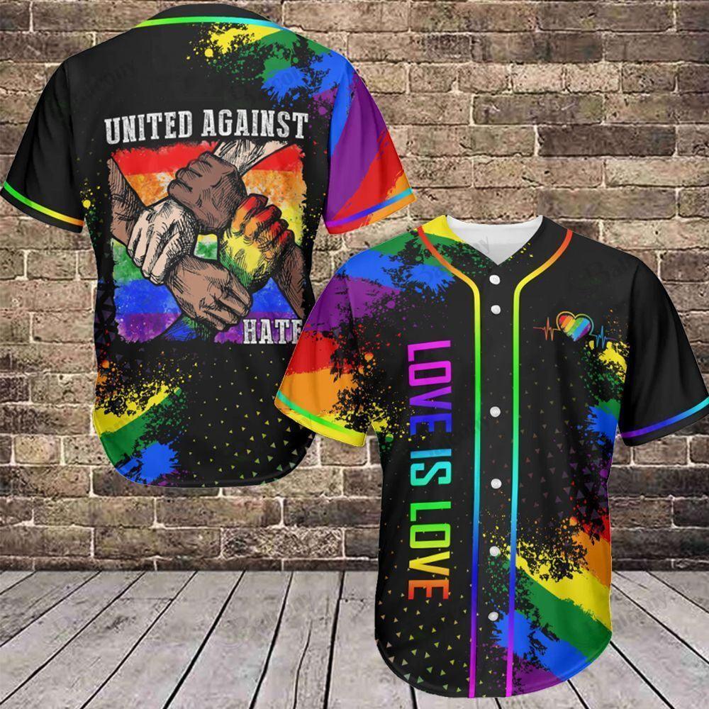 LGBT Baseball Jersey, Pride Hand Colorful Of LGBT Baseball Jersey, Gift For Gaymer And Lesbian - Love is Love, United Against Hate - Amzanimalsgift