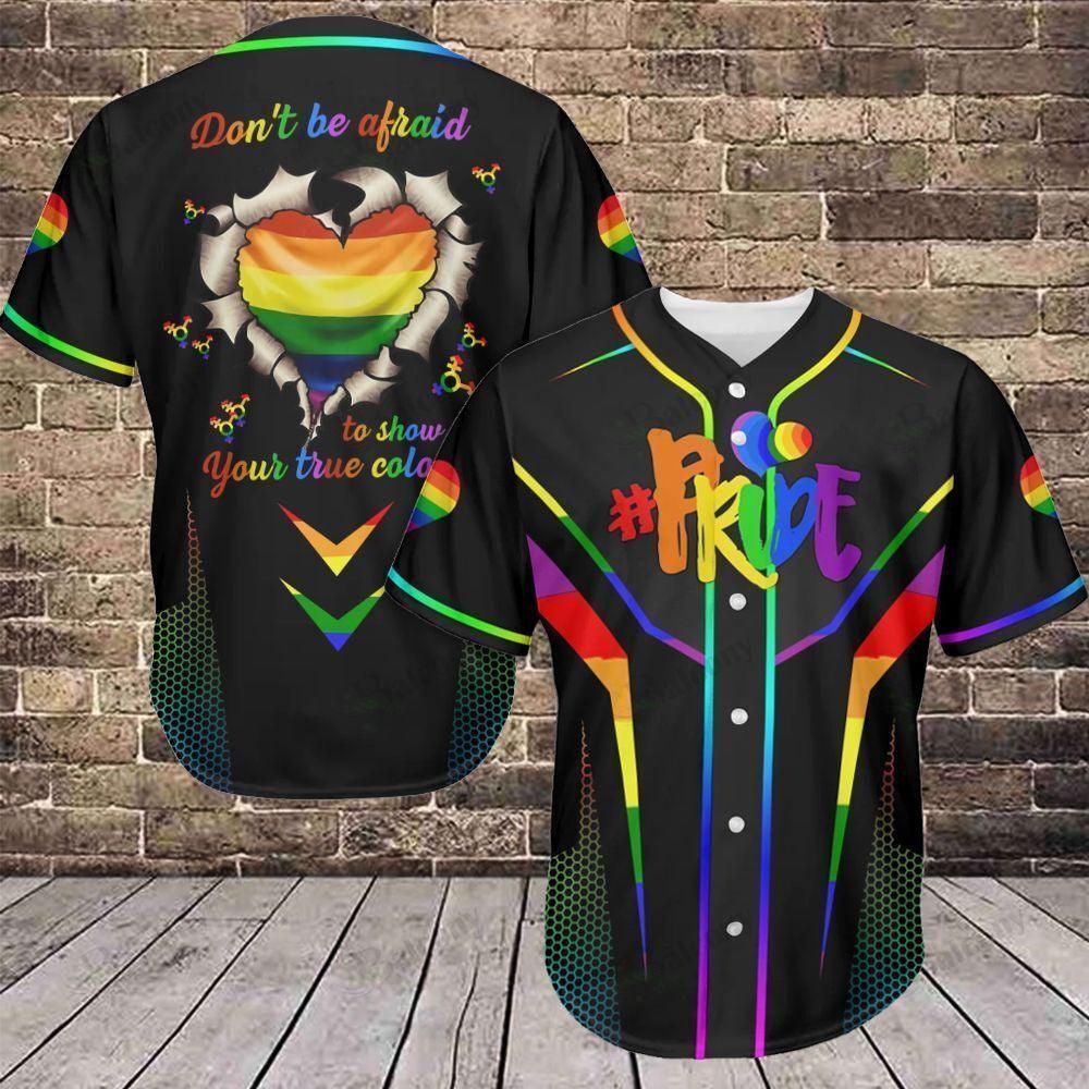 LGBT Baseball Jersey, Pride Heart Colorful Of LGBT Baseball Jersey, Gift For Gaymer And Lesbian - Don't Be Afraid To Show Your True Color - Amzanimalsgift