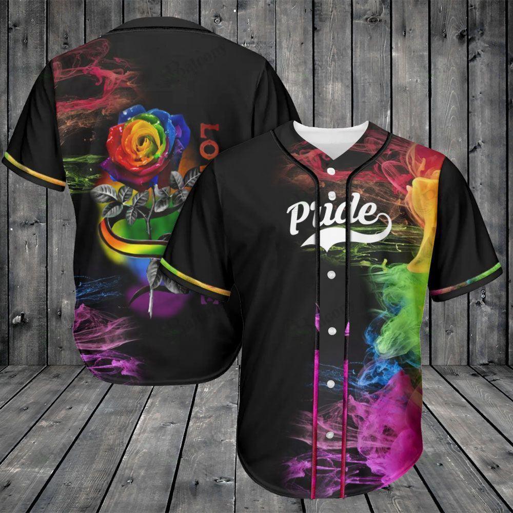 LGBT Baseball Jersey, Pride Love Is Love, Rose Colorful Of LGBT Baseball Jersey, Gift For Gaymer And Lesbian - Amzanimalsgift