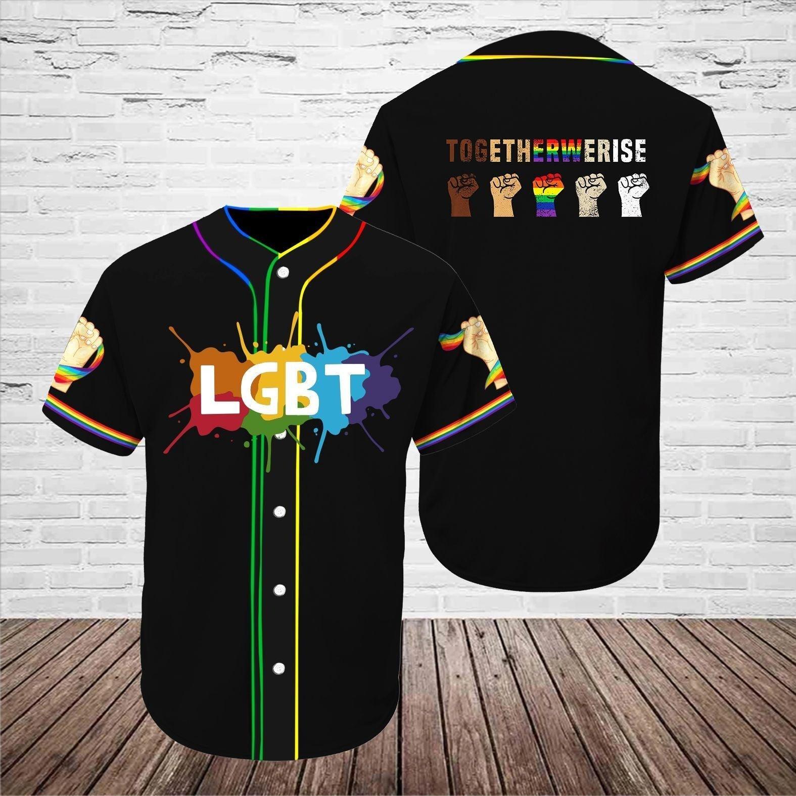 LGBT Baseball Jersey, Together We Rise Color Hands, Pride Colorful Of LGBT Baseball Jersey, Gift For Gaymer And Lesbian - Amzanimalsgift
