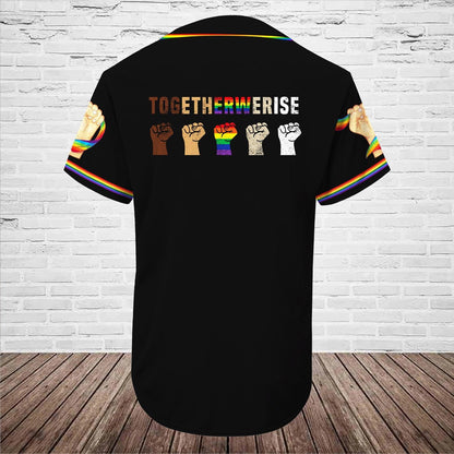 LGBT Baseball Jersey, Together We Rise Color Hands, Pride Colorful Of LGBT Baseball Jersey, Gift For Gaymer And Lesbian - Amzanimalsgift