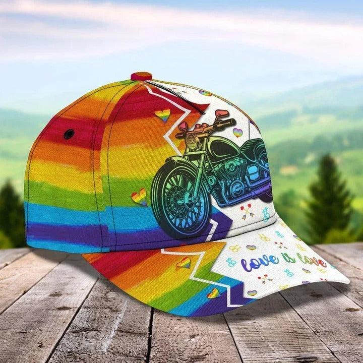 LGBT Cap, Biker Pride Flag LGBT Classic Cap Hat For Men And Women - Perfect LGBT Gift For Love Biker, Friend, LGBT Pride Month - Love Is Love - Amzanimalsgift
