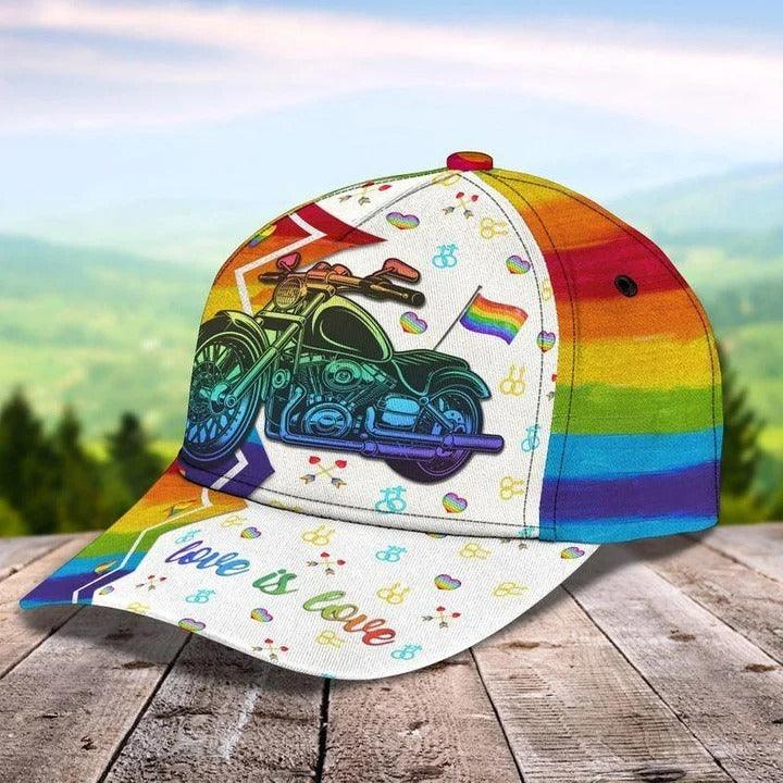 LGBT Cap, Biker Pride Flag LGBT Classic Cap Hat For Men And Women - Perfect LGBT Gift For Love Biker, Friend, LGBT Pride Month - Love Is Love - Amzanimalsgift
