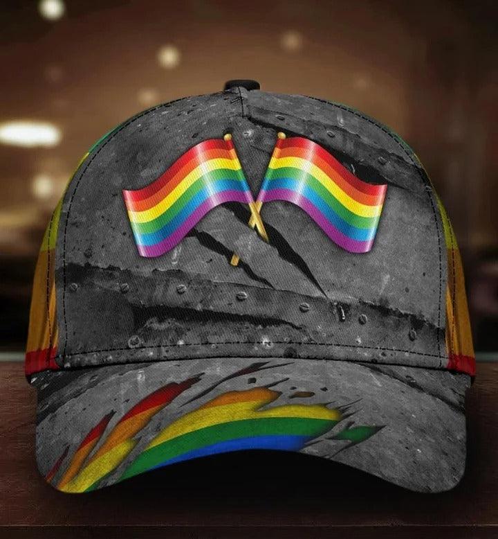 LGBT Cap, LGBT Crack Pattern Rainbow Flag Classic Cap Hat For Men And Women, Perfect LGBT Gift For Friend, LGBT Pride Month - Amzanimalsgift