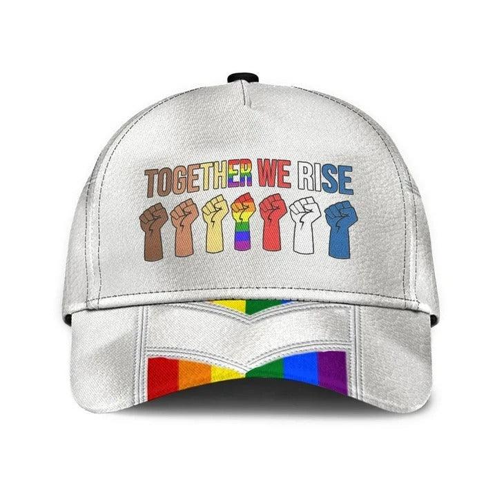 LGBT Cap, Powerful Together We Rise LGBT Rainbow Classic Cap Hat For Men And Women, Perfect LGBT Gift For Friend, LGBT Pride Month - Amzanimalsgift