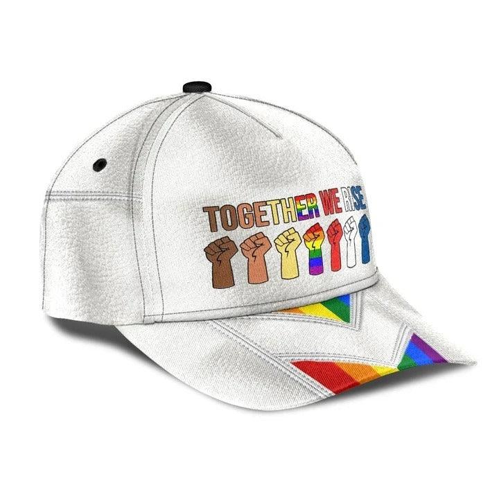 LGBT Cap, Powerful Together We Rise LGBT Rainbow Classic Cap Hat For Men And Women, Perfect LGBT Gift For Friend, LGBT Pride Month - Amzanimalsgift