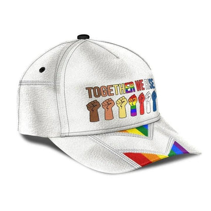 LGBT Cap, Powerful Together We Rise LGBT Rainbow Classic Cap Hat For Men And Women, Perfect LGBT Gift For Friend, LGBT Pride Month - Amzanimalsgift