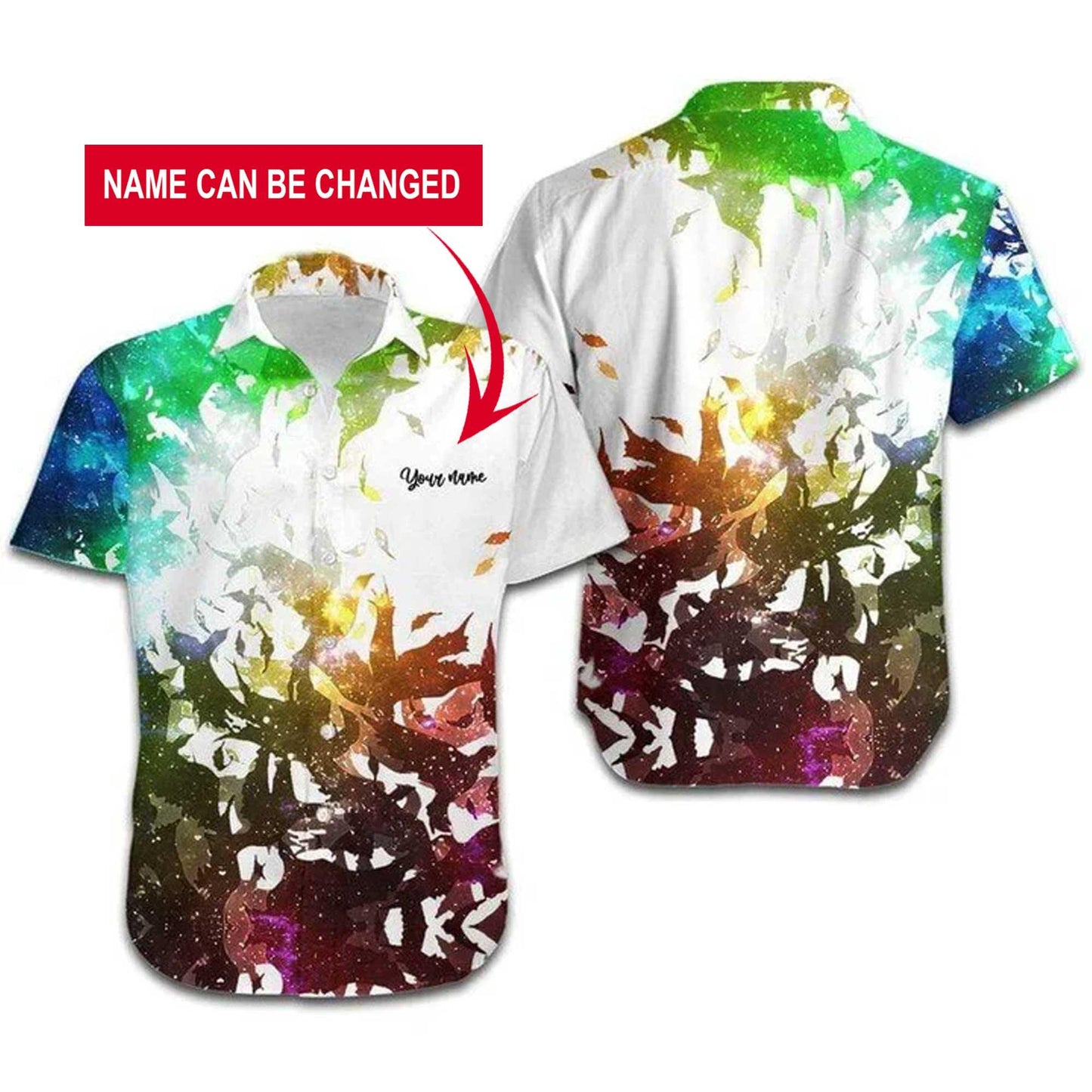 LGBT Custom Name Aloha Hawaiian Shirts For Summer, Personalized Galaxy Birds Colorful Rainbow LGBT Hawaiian Shirts, Pride Gift For Gaymer And Lesbian - Amzanimalsgift