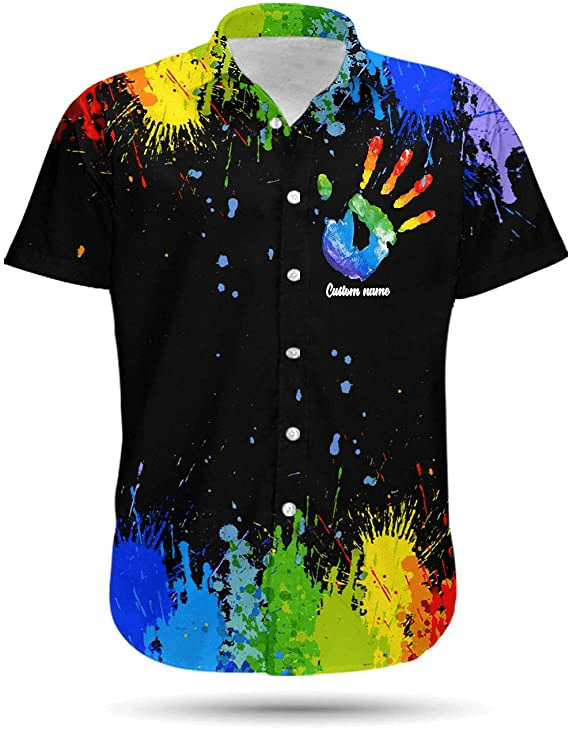LGBT Custom Name Aloha Hawaiian Shirts For Summer, Personalized Hand Rainbow Paint Colorful LGBT Hawaiian Shirts, Pride Gift For Gaymer And Lesbian - Amzanimalsgift