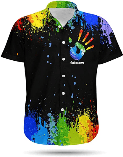 LGBT Custom Name Aloha Hawaiian Shirts For Summer, Personalized Hand Rainbow Paint Colorful LGBT Hawaiian Shirts, Pride Gift For Gaymer And Lesbian - Amzanimalsgift