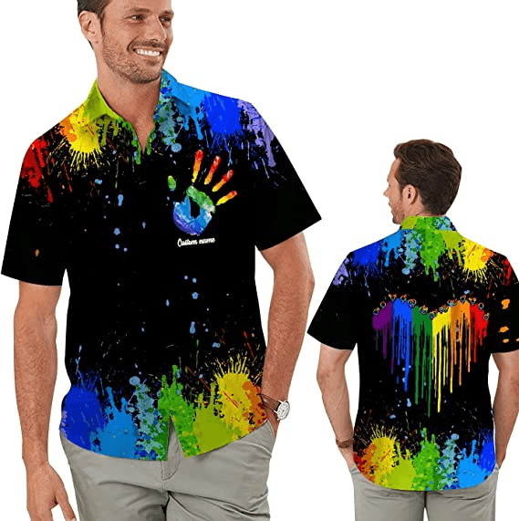 LGBT Custom Name Aloha Hawaiian Shirts For Summer, Personalized Hand Rainbow Paint Colorful LGBT Hawaiian Shirts, Pride Gift For Gaymer And Lesbian - Amzanimalsgift