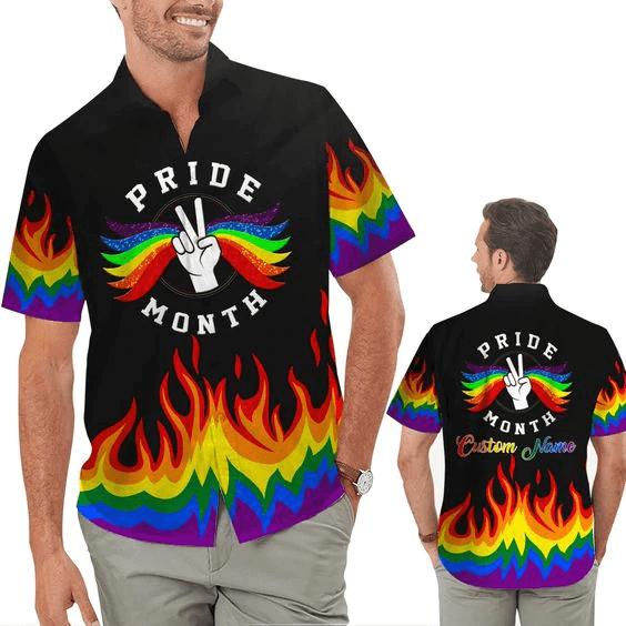 LGBT Custom Name Aloha Hawaiian Shirts For Summer, Personalized Rainbow LGBT Flag Tropical Floral Pride Hawaiian Shirts, Gift For Gaymer And Lesbian - Amzanimalsgift