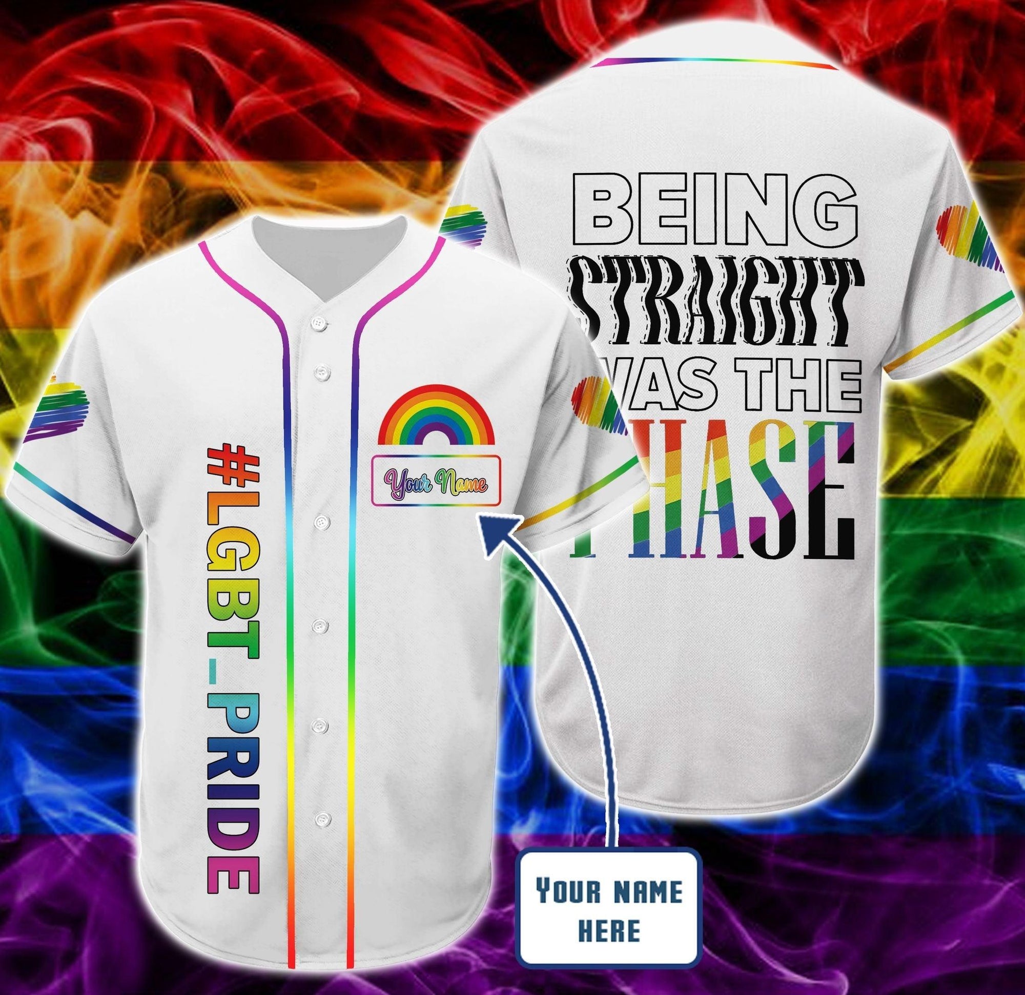LGBT Custom Name Baseball Jersey, Being Straight Was The Phase, Personalized Pride Colorful Of LGBT Baseball Jersey, Gift For Gaymer And Lesbian - Amzanimalsgift