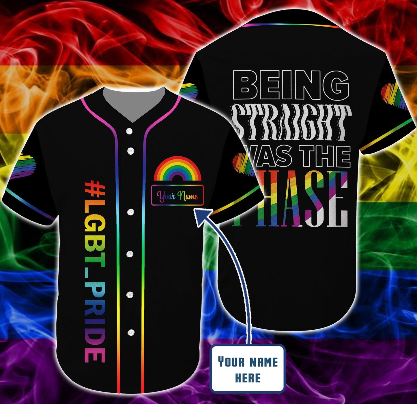 LGBT Custom Name Baseball Jersey, Being Straight Was The Phase, Personalized Pride Colorful Of LGBT Baseball Jersey, Gift For Gaymer And Lesbian - Amzanimalsgift