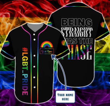 LGBT Custom Name Baseball Jersey, Being Straight Was The Phase, Personalized Pride Colorful Of LGBT Baseball Jersey, Gift For Gaymer And Lesbian - Amzanimalsgift