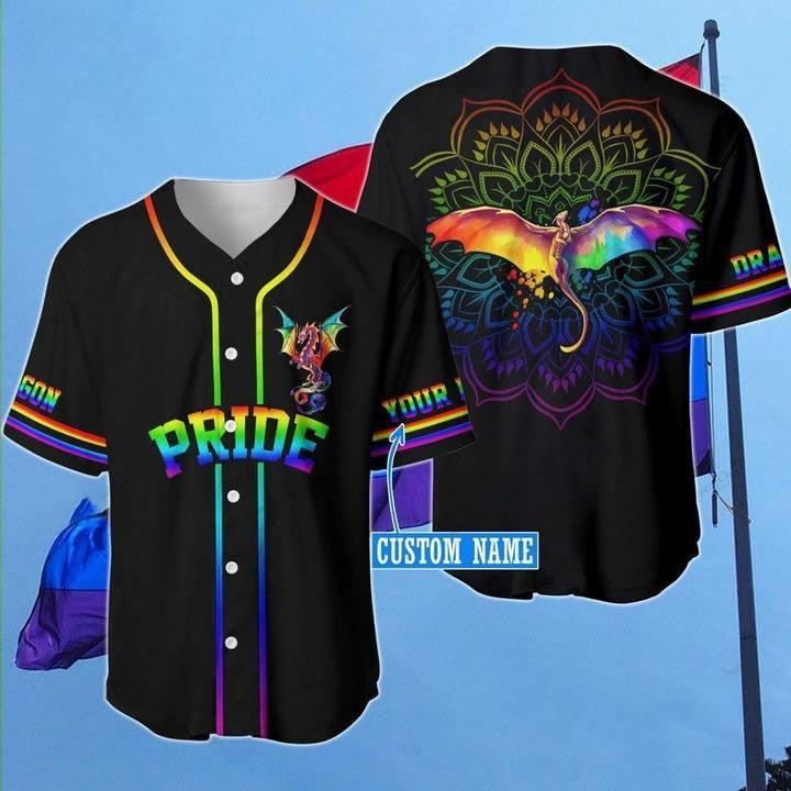 LGBT Custom Name Baseball Jersey, Dragon Mandala Personalized Pride Colorful Of LGBT Baseball Jersey, Gift For Gaymer And Lesbian - Amzanimalsgift