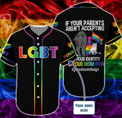 LGBT Custom Name Baseball Jersey, Freemomhug, Personalized Bear Pride Colorful Of LGBT Baseball Jersey, Gift For Gaymer And Lesbian - Amzanimalsgift