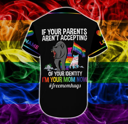LGBT Custom Name Baseball Jersey, Freemomhug, Personalized Bear Pride Colorful Of LGBT Baseball Jersey, Gift For Gaymer And Lesbian - Amzanimalsgift