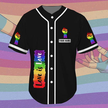 LGBT Custom Name Baseball Jersey, Hand Up Love Is Love, Personalized Pride Colorful Of LGBT Baseball Jersey, Gift For Gaymer And Lesbian - Amzanimalsgift